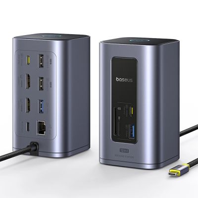 6. Baseus NU1 Air Spacemate hub 12in1 USB-C docking station - 2xHDMI 4K@60Hz 2xUSB-C 10Gb/s 2xUSB-A 5Gb/s 2xUSB-A (480Mb/s) RJ45 SD/microSD 3.0 USB-C (PD) - gray