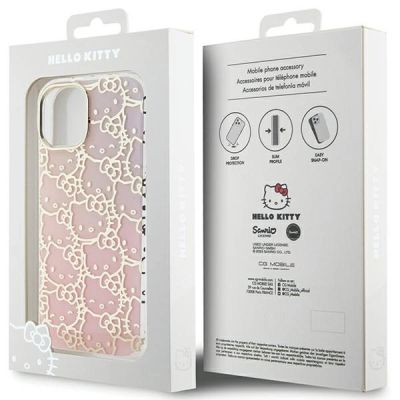 8. Hello Kitty IML Gradient Electrop Crowded Kitty Head case for iPhone 15 - pink