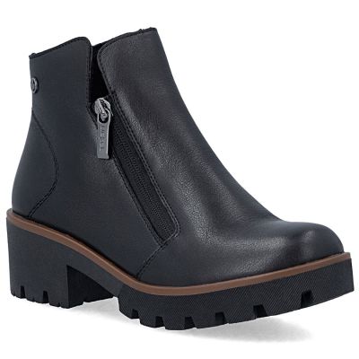 Women's leather ankle boots with a block heel, black, Rieker 79254-00