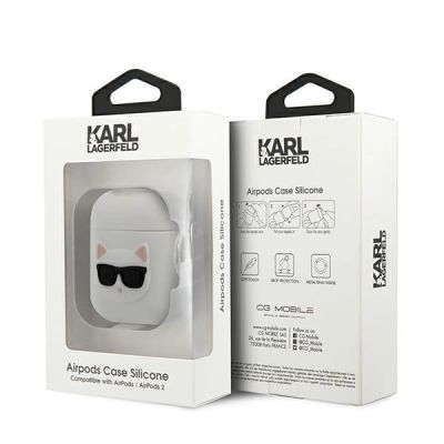 3. Karl Lagerfeld Silicone Choupette Case for AirPods 1/2 Cover - White