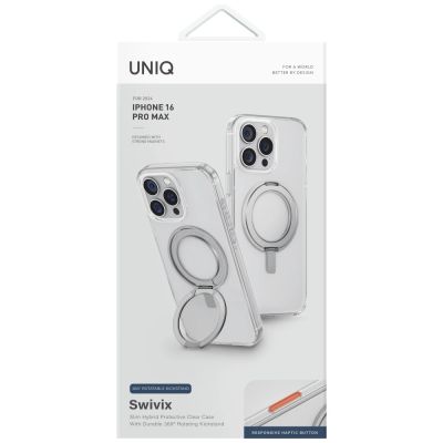4. Uniq Swivix 360 Rotating Kickstand Case for iPhone 16 Pro Max - Transparent