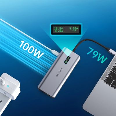 5. Choetech multifunctional HUB with display 12in1 USB-C to USB-C / USB-A / HDMI / VGA / AUX / SD / TF gray (HUB-M26)
