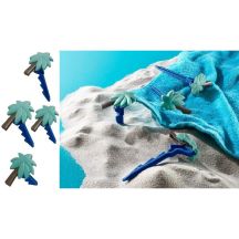 Pegs, clips, beach towel, blanket holders, 4 pieces, blue palm trees