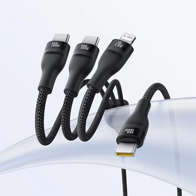 11. Baseus Flash Series 3 3in1 cable 100W USB-C - USB-C+USB-C+ Lightning 1.5m + 3 x 0.25 m - black