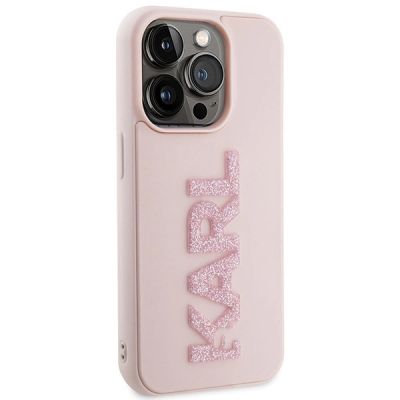 4. Karl Lagerfeld 3D Rubber Glitter Logo case for iPhone 15 Pro - pink