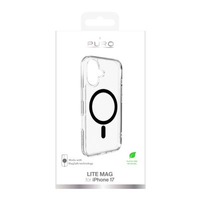 2. Puro Lite Mag TPU+PC Case Compatible with MagSafe for iPhone 17 - Transparent with Black Ring