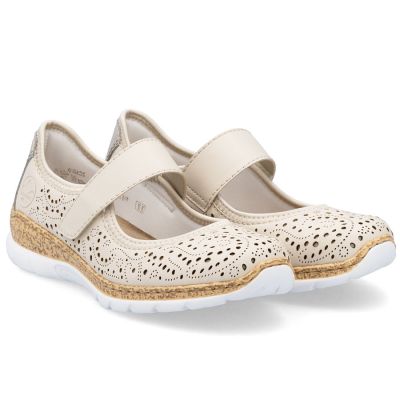 3. Rieker N4299-60 comfortable women's shoes with openwork velcro in beige