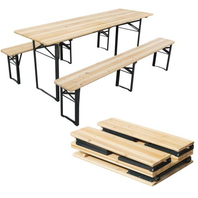 PICNIC BAR SET - WOODEN TABLE AND 2 BENCHES - FOLDABLE