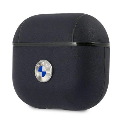 3. BMW Genuine Leather Silver Logo Case for AirPods 3 - Navy Blue
