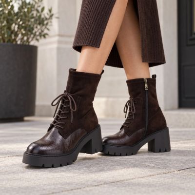 7. Women's Heeled Platform Ankle Boots in Chocolate Brown Vinceza 58665