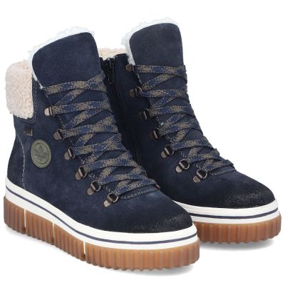 4. Rieker Y6347-14 Navy Blue Waterproof Leather Women's Ankle Boots