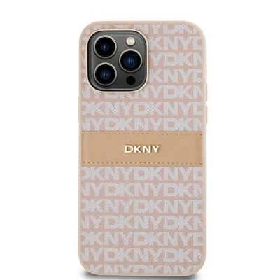 3. DKNY Leather Mono Stripe & Metal Logo case for iPhone 14 Pro - pink