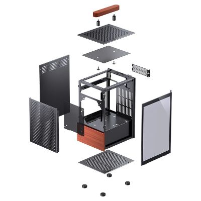 31. Jonsbo T6 Case, Mini-Tower, Mini-ITX, Tempered Glass, Wood - Black