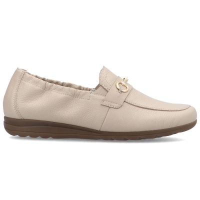 4. Women's leather shoes, comfortable beige moccasins, Rieker L9354-60