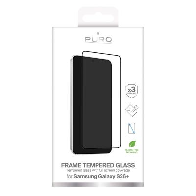 2. Puro Frame Tempered Glass for Samsung Galaxy S26 Plus - with Black Frame