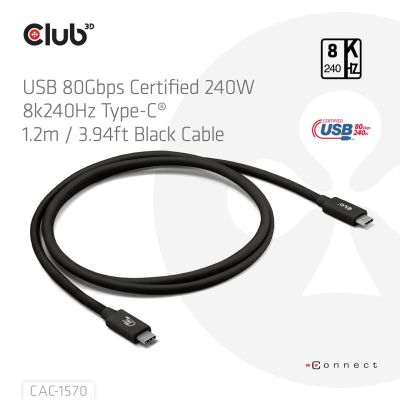 3. CLUB3D CAC-1570 USB Cable USB4 Gen 2x2 1.2m USB C 80 Gbit/s 240W Black