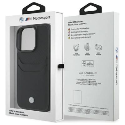8. BMW Sign Leather Cardslot Case for iPhone 16 Pro Max - Black
