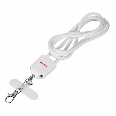2. Activejet 3-in-1 white lanyard with charging cable. Available with various connectors: USB-C, Lightning Adapter, USB-A.