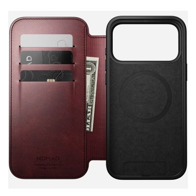 2. NOMAD Modern Leather Folio - MagSafe-compatible leather case for iPhone 17 Pro Max, Horween leather (burgundy)