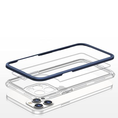 5. Clear 3in1 case for iPhone 12 Pro Max blue frame gel cover