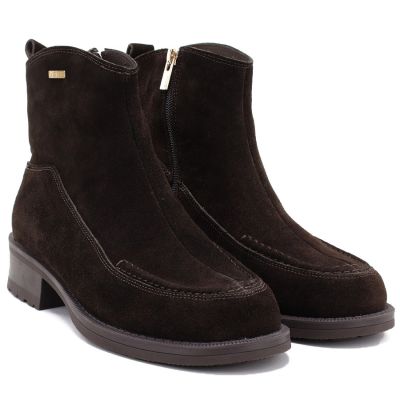 8. Women's leather ankle boots with stitching, chocolate Big Star