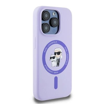4. Karl Lagerfeld Silicone Karl&Choupette Heads Ring MagSafe Case for iPhone 15 Pro - Purple