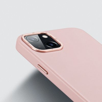 8. Dux Ducis Grit Leather Case for iPhone 14 Plus Elegant Faux Leather Cover (MagSafe Compatible) Pink