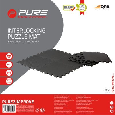 27. PUZZLE MAT FOR FITNESS EQUIPMENT 8 PCS 30x30x0.9 CM BLACK PURE 2 IMPROVE