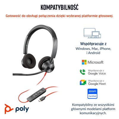 109. Poly Blackwire 3320 Stereo MS Teams Certified USB-C Headset +USB-C/A Adapter 8X220AA
