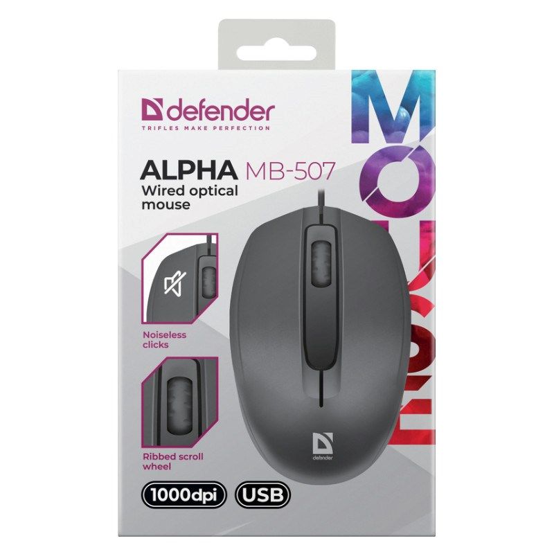 5. DEFENDER MOUSE ALPHA MB-507 SILENT BLACK 1000dpi 3P