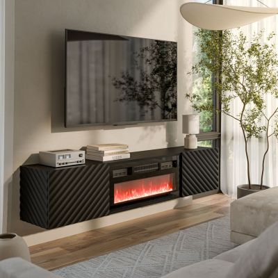3. LARA TV cabinet 183x35x37 black matt + black fireplace