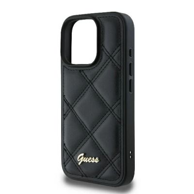 6. Guess Quilted Metal Logo iPhone 16 Pro Case - Black