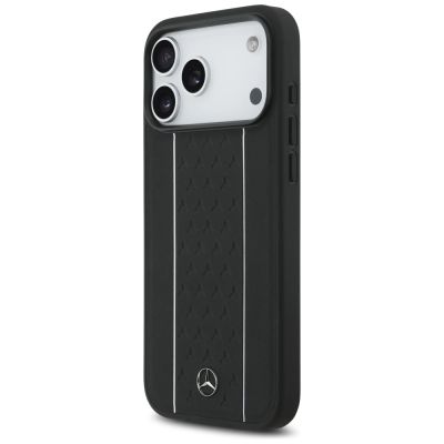 2. Mercedes Leather Star Pattern Stripes MagSafe Case for iPhone 17 Pro Max - Black