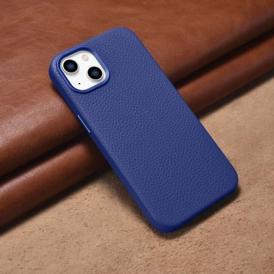 14. iCarer Litchi Premium Leather Case iPhone 14 Magnetic Leather Case with MagSafe Dark Blue (WMI14220709-DB)