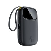 Baseus EnerFill FC31 QPow3 10000mAh 45W Power Bank with Digital Display with 2 Built-in USB-C Cables - Black