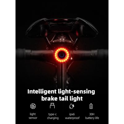 17. Rockbros Q3 Rear Bike Light with Smart Stop System - Black