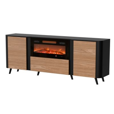 4. VOLARE chest of drawers 200x39x75 black/walnut + fireplace