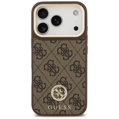 3. Guess 4G Strass Logo & Big Strap Metal Buttons MagSafe Case for iPhone 17 Pro - Brown