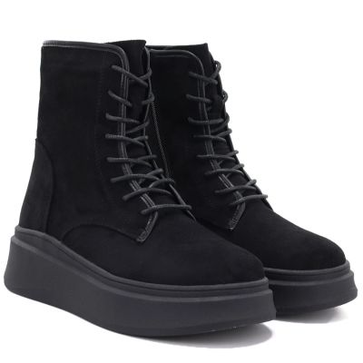 8. Women's suede ankle boots on a thick platform, black M.Daszyński SA257-1