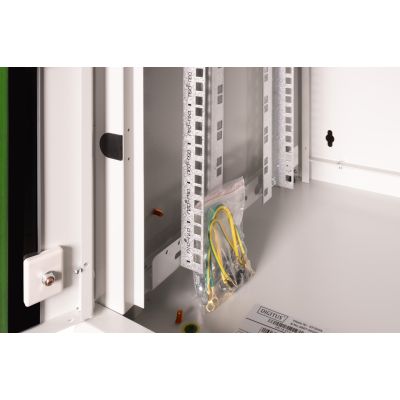 7. Digitus Unique 19" 7U wall-mounted network cabinet 600x450, glass door, gray, undivided, assembled, 100kg