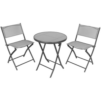 11. BALCONY FURNITURE SET ROUND TABLE AND 2 FOLDING CHAIRS GRAY