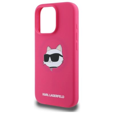 6. Karl Lagerfeld Silicone Choupette Head MagSafe iPhone 16 Pro Case - Pink