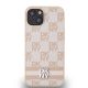 3. DKNY Leather Checkered Mono Pattern & Printed Stripes case for iPhone 15 / 14 / 13 - pink