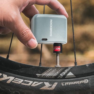 2. Rockbros 42320008001 Mini Electric Bicycle Pump for Schrader / Presta Valves 100PSI - Black