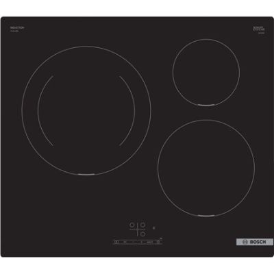 3. Bosch PUJ611BB5E 3-burner induction hob, touchscreen, with clock, black