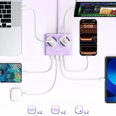 7. Orico PDC25 25W 6in1 Power Strip 2x AC + 2x USB-A + 2x USB-C - Purple