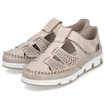 6. Rieker W RKR651 beige leather velcro openwork shoes