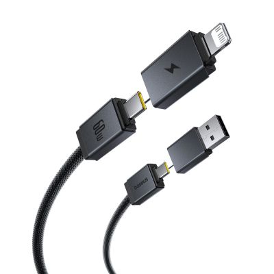 4. Baseus Versatile 60W USB-C to USB-C Cable with USB-A and Lightning Adapters, 1 m – Black