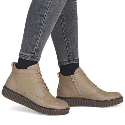 12. Women's beige leather wedge ankle boots Rieker Y4304-20