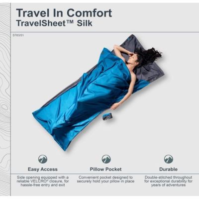 5. Cocoon TravelSheet Silk Sleeping Bag Liner, Rhino/Cornflower